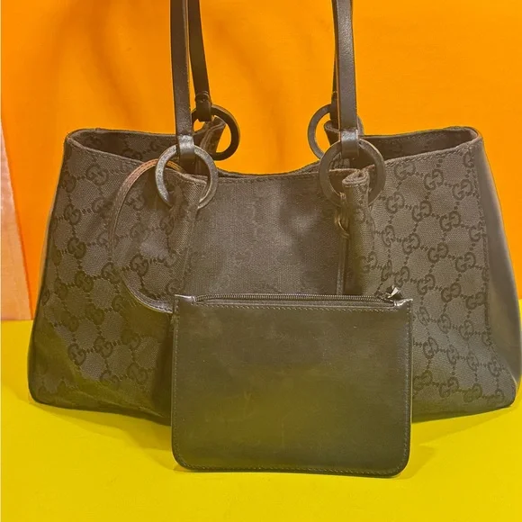 Gucci Black Monogram Tote hand bag comes with personal wallet in good condition - Picture 9 of 16